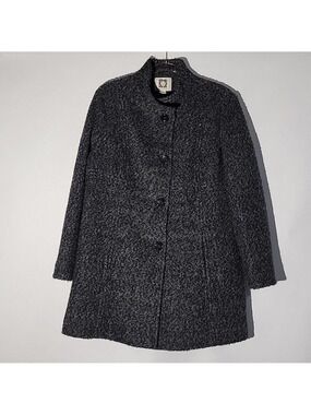 Anne Klein Funnel Neck Wool Blend Women's Black/Gray Textured Coat, Size XL